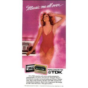 1981 TDK Cassette Tape SA-C90 Vintage Print Ad Red Swim Suit 80s Hair Wall Art